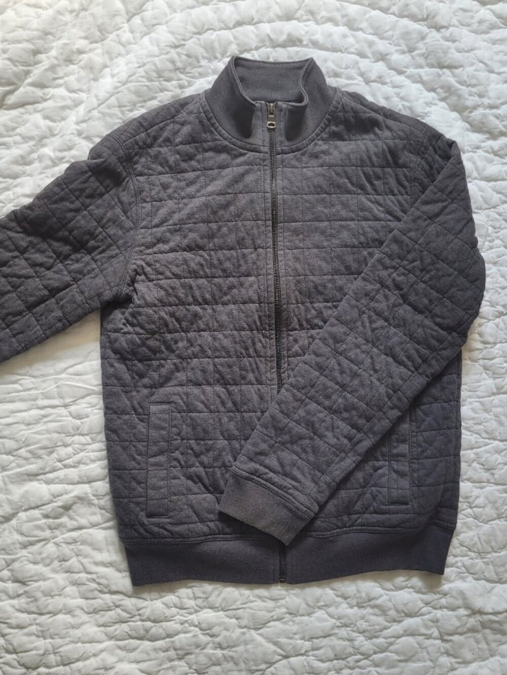 Banana Republic Men's M Gray Quilted Grid Full Zip Mock Neck Jacket